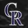 Colorado rockies retro classic womens full snap satin varsity jacket black 3