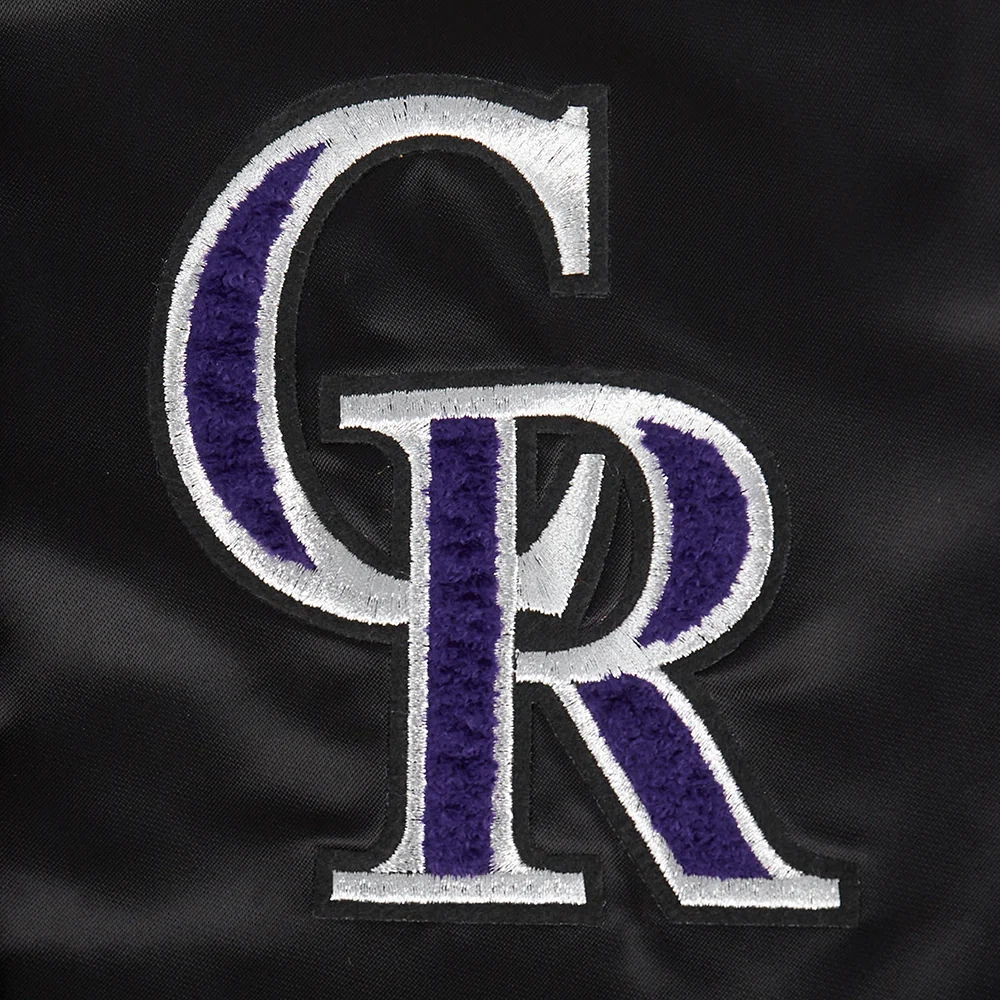 Colorado rockies retro classic womens full snap satin varsity jacket black 3