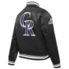 Colorado rockies retro classic womens full snap satin varsity jacket black 4