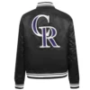 Colorado rockies retro classic womens full snap satin varsity jacket black 5