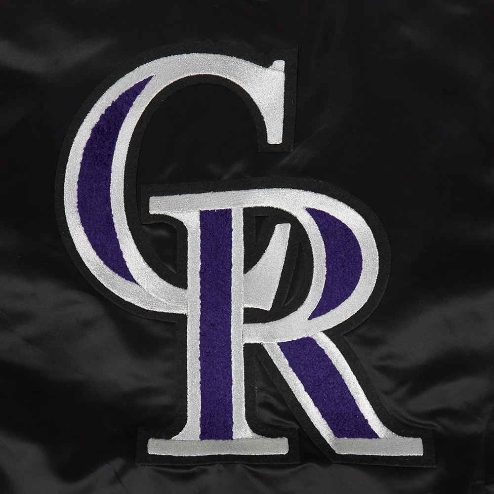 Colorado rockies retro classic womens full snap satin varsity jacket black