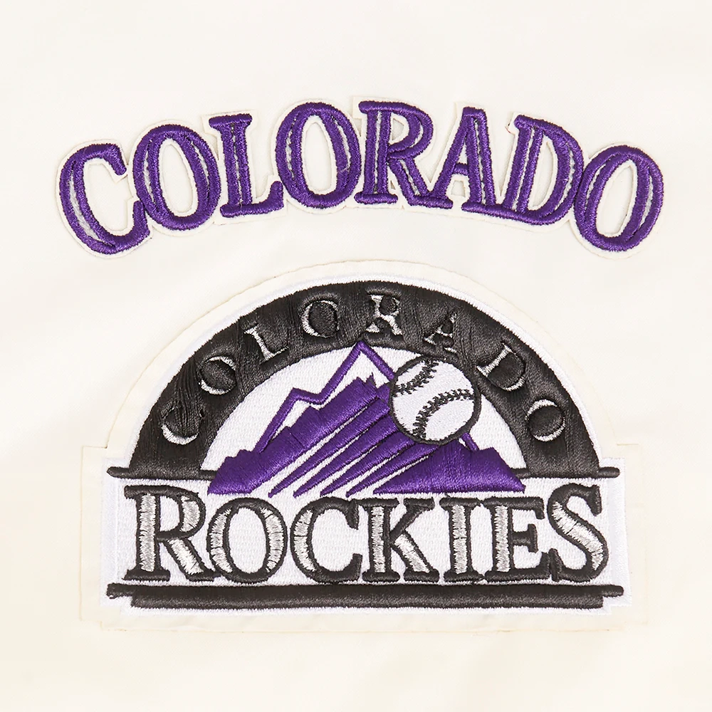 Colorado rockies retro classic womens full snap satin varsity jacket cream 3