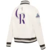 Colorado rockies retro classic womens full snap satin varsity jacket cream 4