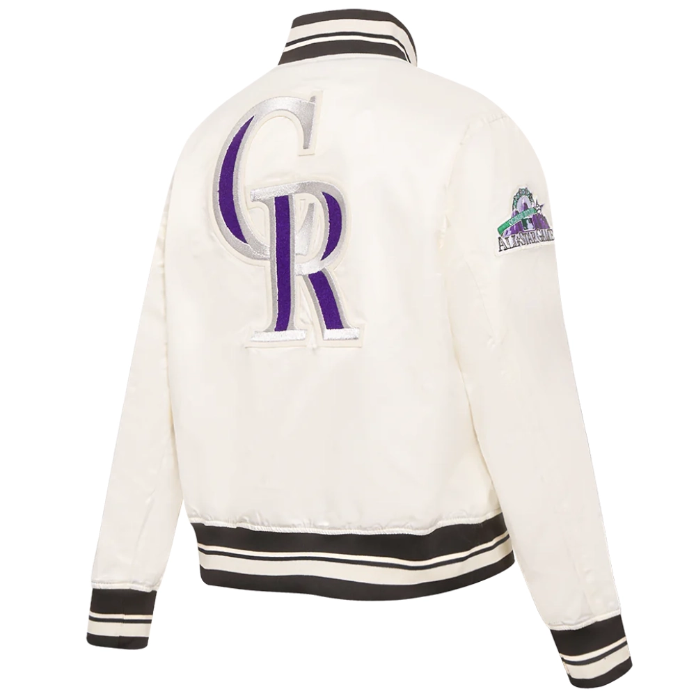 Colorado rockies retro classic womens full snap satin varsity jacket cream 4