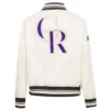 Colorado rockies retro classic womens full snap satin varsity jacket cream 5