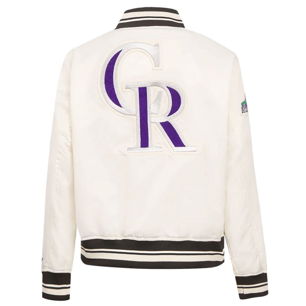 Colorado rockies retro classic womens full snap satin varsity jacket cream 5