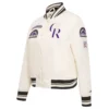 Colorado rockies retro classic womens full snap satin varsity jacket cream 6