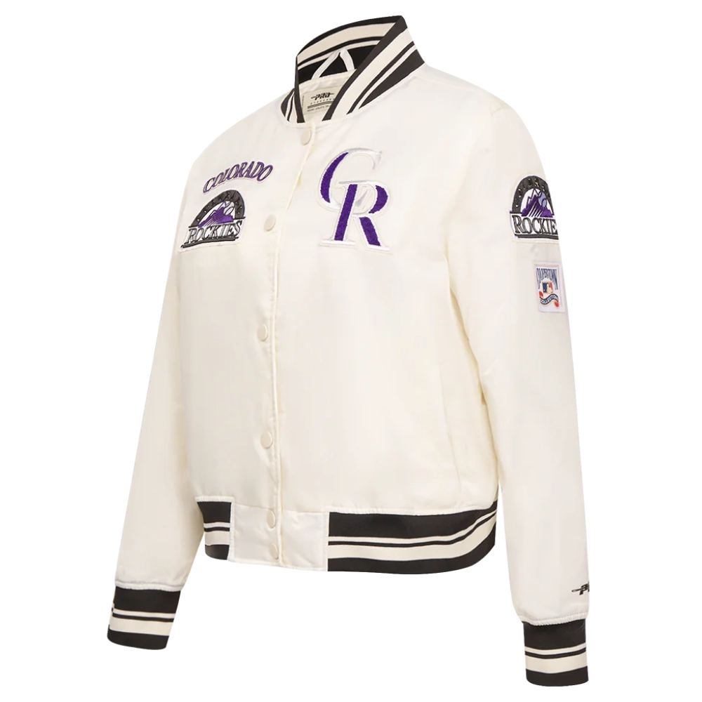 Colorado rockies retro classic womens full snap satin varsity jacket cream 6