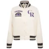 Colorado rockies retro classic womens full snap satin varsity jacket cream 7