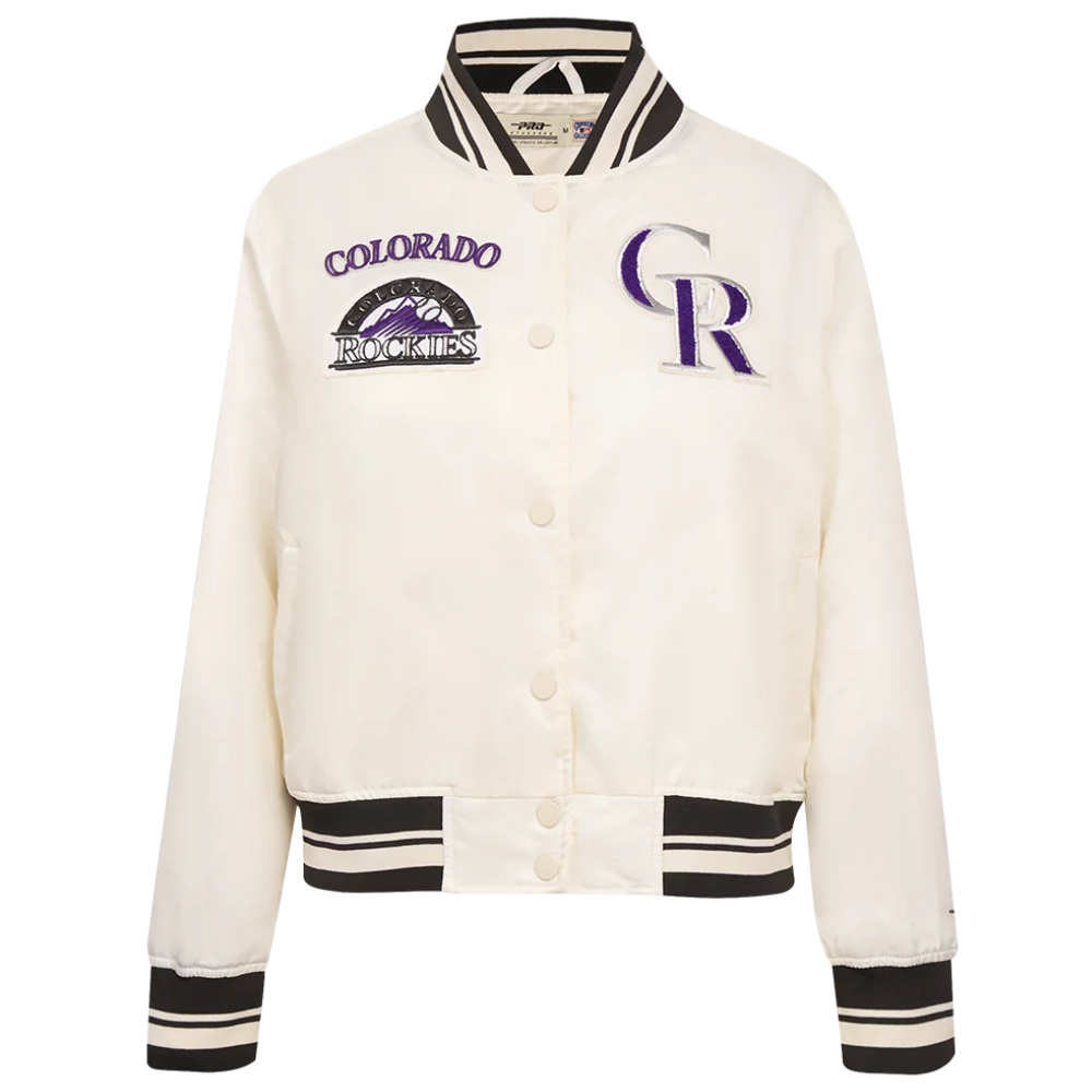 Colorado rockies retro classic womens full snap satin varsity jacket cream 7