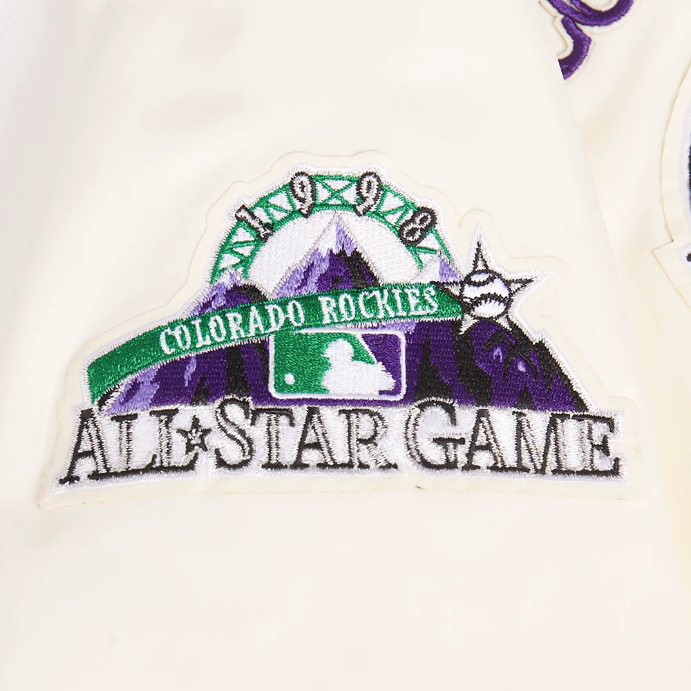 Colorado rockies retro classic womens full snap satin varsity jacket cream