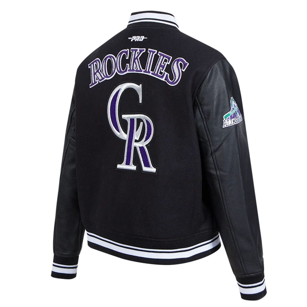 Colorado rockies retro classic womens wool leather varsity jacket black 3