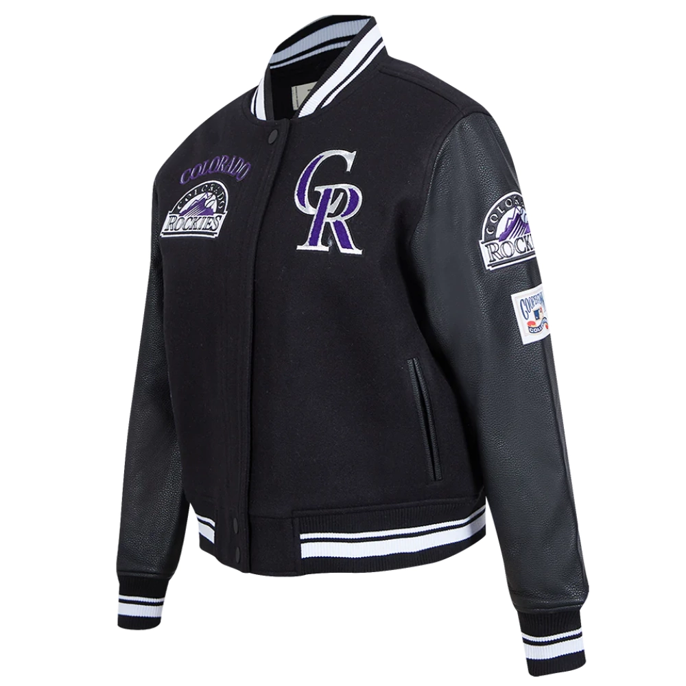 Colorado rockies retro classic womens wool leather varsity jacket black 5