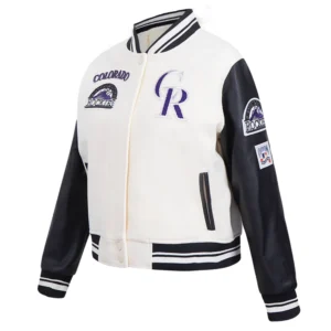 Colorado rockies retro classic womens wool leather varsity jacket creamblack 2