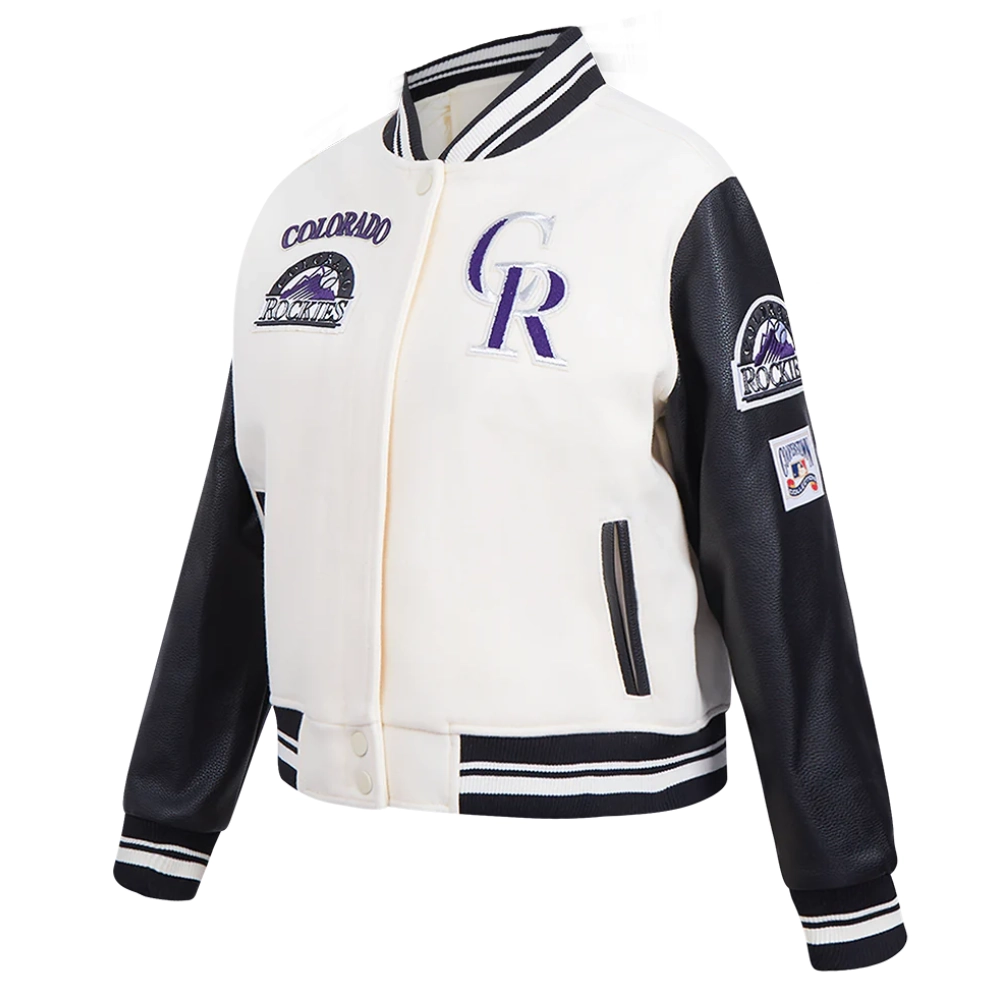 Colorado rockies retro classic womens wool leather varsity jacket creamblack 2