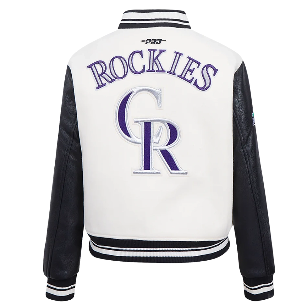 Colorado rockies retro classic womens wool leather varsity jacket creamblack 3