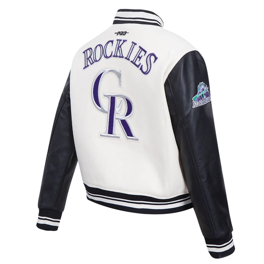 Colorado rockies retro classic womens wool leather varsity jacket creamblack 4