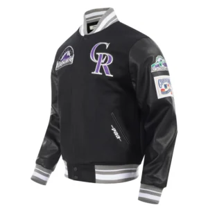 Colorado rockies retro classic wool leather varsity jacket black 6