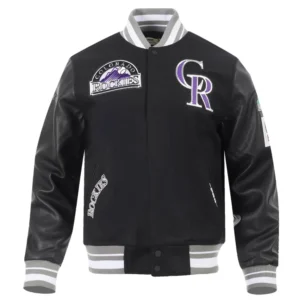 Colorado rockies retro classic wool leather varsity jacket black 7
