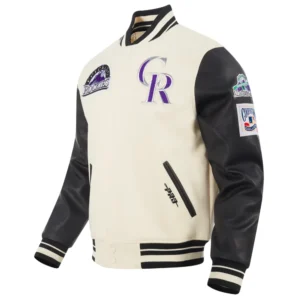 Colorado rockies retro classic wool leather varsity jacket cream black 8