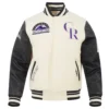Colorado rockies retro classic wool leather varsity jacket cream black 9