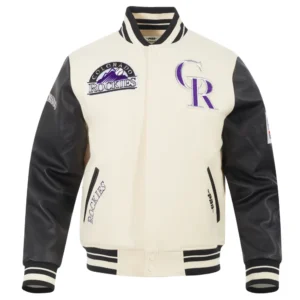 Colorado rockies retro classic wool leather varsity jacket cream black 9