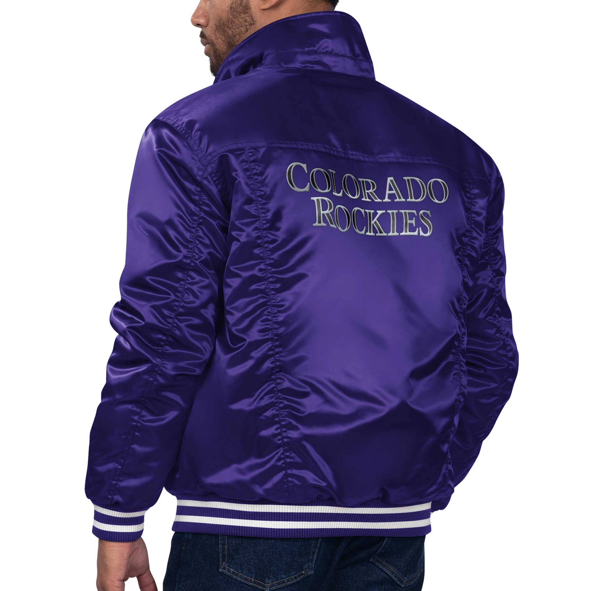 Colorado rockies silver tab satin trucker varsity jacket purple 1 1