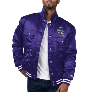 Colorado rockies silver tab satin trucker varsity jacket purple 1