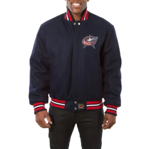 Columbus blue jackets one color wool varsity jacket navy 1