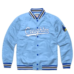 Creighton bluejays script full snap satin varsity jacket blue 1