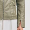Cuffs womens olive leather jacket minimalist