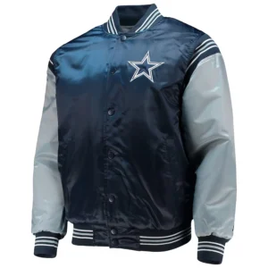 Dallas cowboys enforcer full snap satin varsity jacket navygray 2