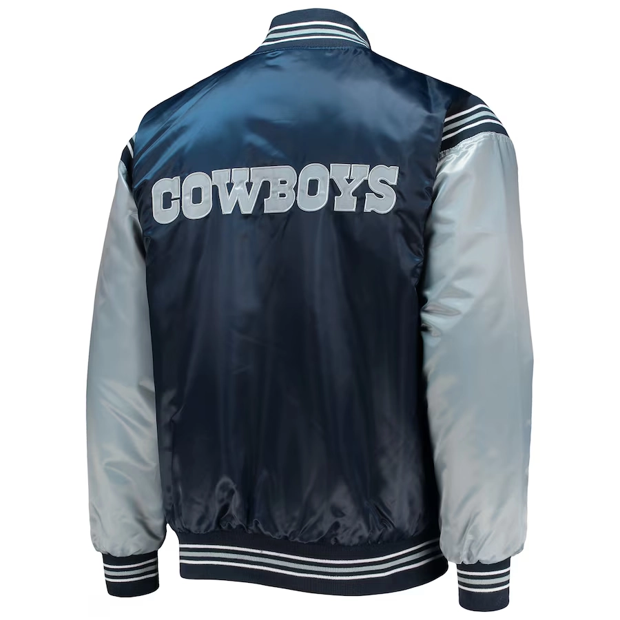 Dallas cowboys enforcer full snap satin varsity jacket navygray 4