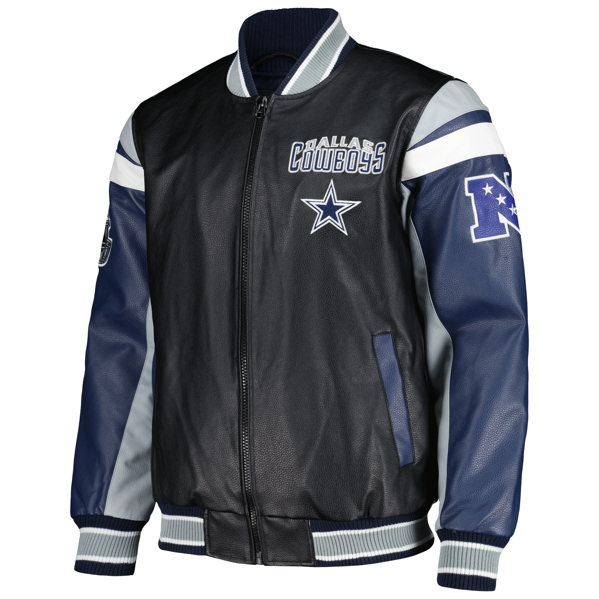 Dallas cowboys full zip leather varsity jacket black 1 1