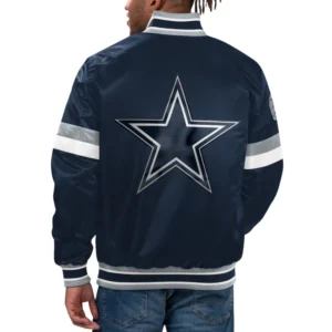 Dallas cowboys home game full snap satin varsity jacket navy
