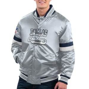 Dallas cowboys home game satin varsity jacket gray 1
