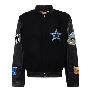 Dallas cowboys jeff hamilton wool leather varsity jacket black 1
