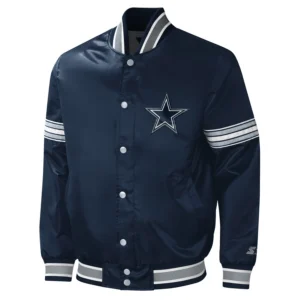 Dallas cowboys midfield full snap satin varsity jacket navy 2