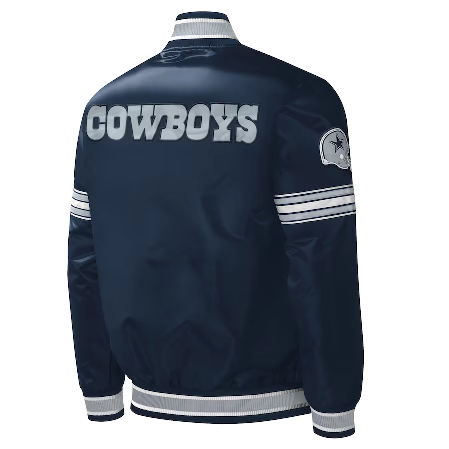 Dallas cowboys midfield full snap satin varsity jacket navy 3