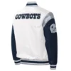 Dallas cowboys pitch full snap satin varsity jacket white navy