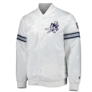 Dallas cowboys power forward full snap satin varsity jacket white 1