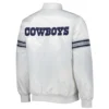 Dallas cowboys power forward full snap satin varsity jacket white