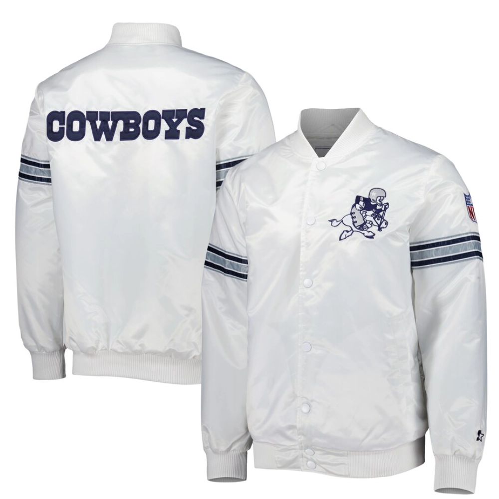 Dallas cowboys power forward full snap satin varsity jacket white 2