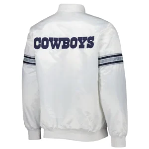 Dallas cowboys power forward full snap satin varsity jacket white