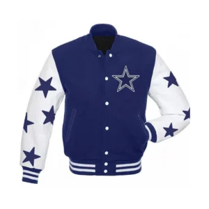 Dallas cowboys stars wool leather varsity jacket blue white