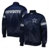 Dallas cowboys starter pick and roll full snap satin varsity jacket navy 1
