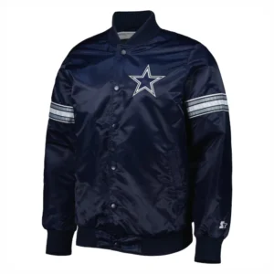 Dallas cowboys starter pick and roll full snap satin varsity jacket navy 2