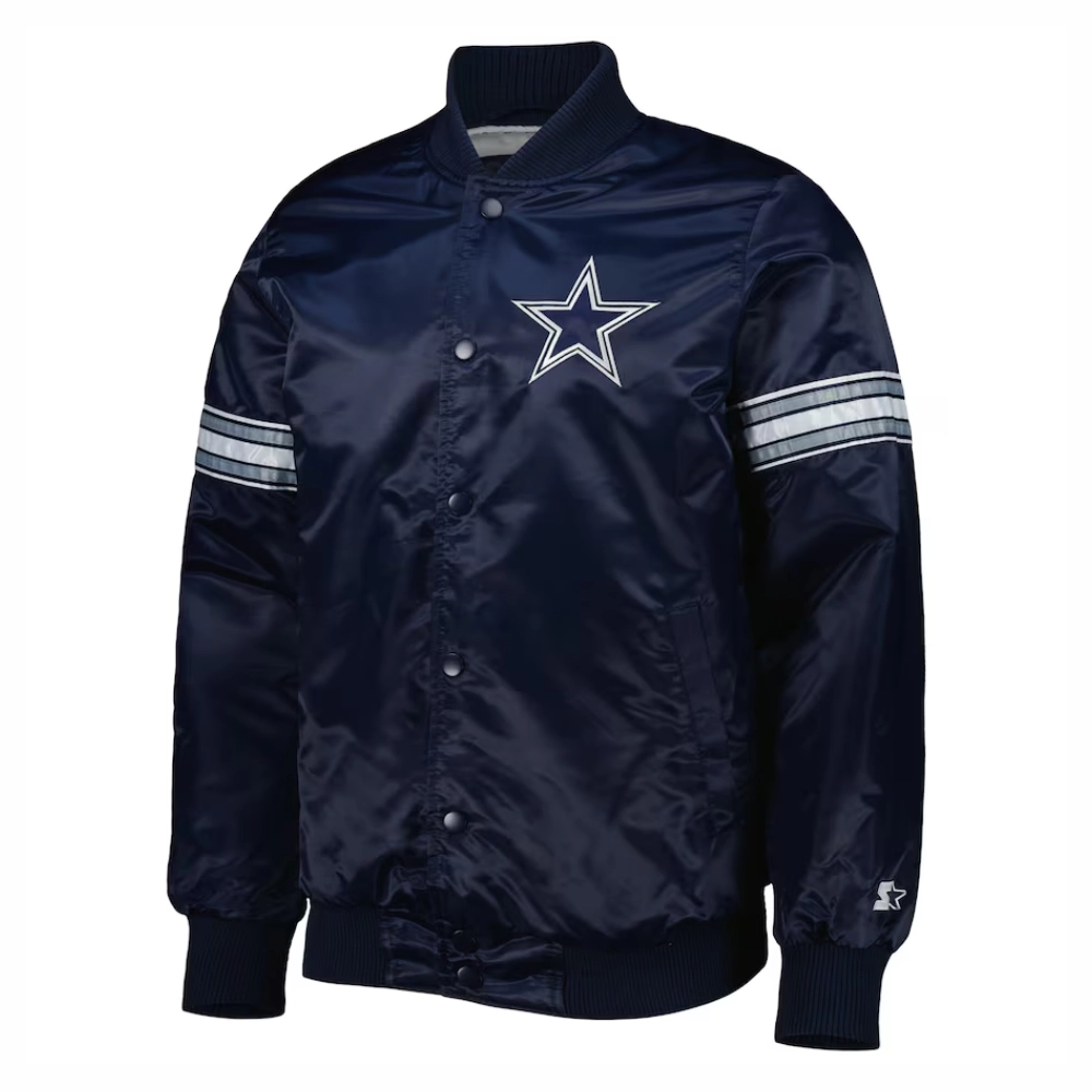Dallas cowboys starter pick and roll full snap satin varsity jacket navy 2