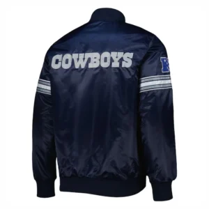 Dallas cowboys starter pick and roll full snap satin varsity jacket navy 3