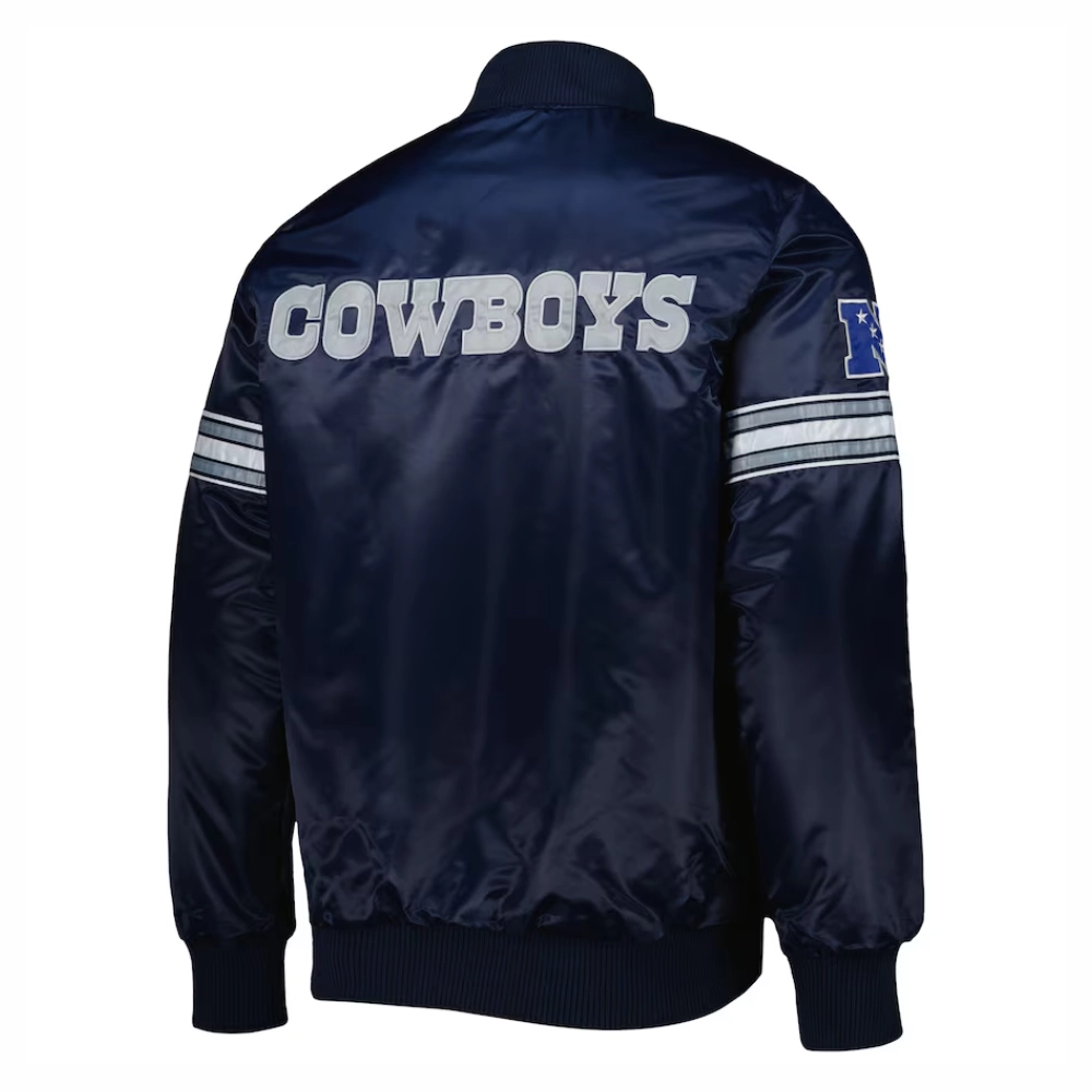 Dallas cowboys starter pick and roll full snap satin varsity jacket navy 3